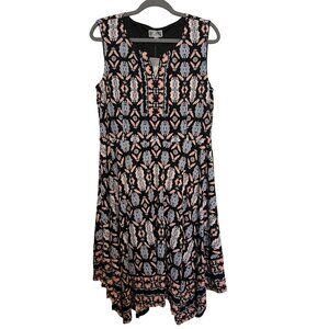 JM Collection Botanic Beauty Petite Fleur Sleeveless Dress L Black/Orange